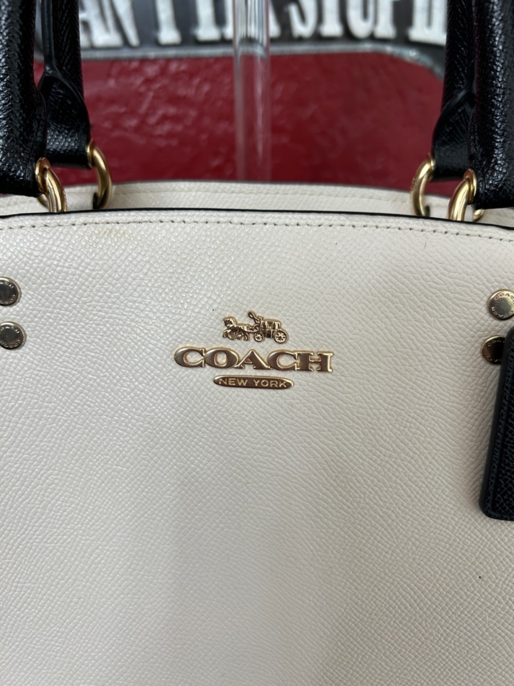Coach Cream Leather Satchel with Black Handles and Strap - Picture 2 of 16